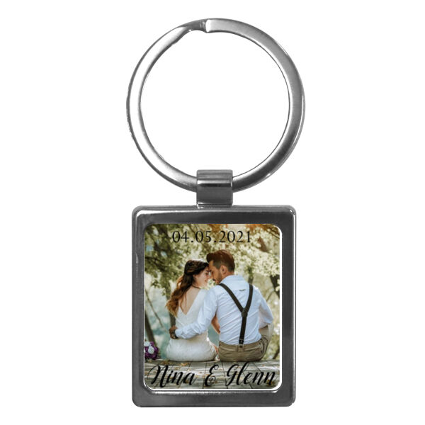 Metal Square Keychain Wedding Favor Thumbnail